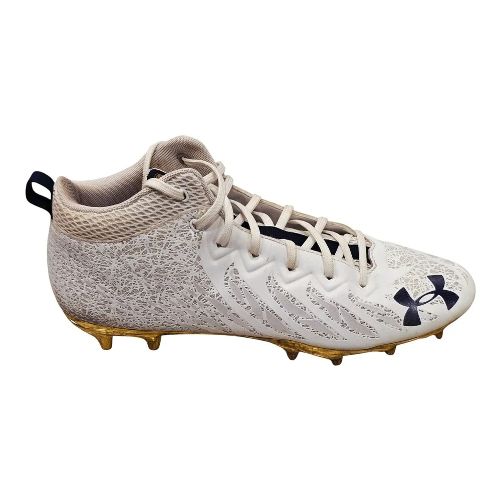 Men's Under Armour Spotlight Football Cleats White Gold Navy Sz 13 3023963-111